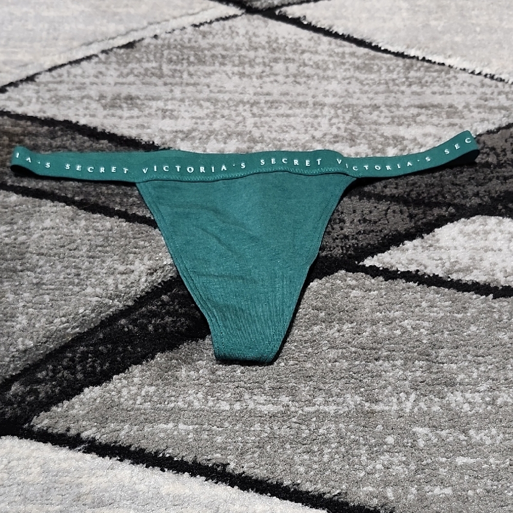 VICTORIA SECRET 2025 DARK GREEN LOGO V-STRING PANTY SMALL